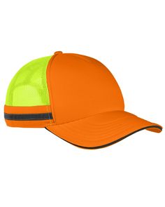 Safety Trucker Cap - NEON ORNG/NE YLW - OS | Big Accessories Safety Trucker Cap in Neon Orange/Ne Yellow | Polyester Swag Hats, Construction Party, Tag Sale, Unique Designers, Mesh Panel, Neon Orange, Hook And Loop, Neon Yellow, Hats Vintage