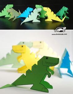 an image of paper dinosaurs that are cut out to look like they're in different colors