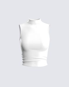 Look good no matter where you go in this white tank top 😌 Constructed from comfy jersey fabric complete with a cropped, fitted style, and a mock neck - this top is the epitome of versatility 🤍 Fitted Workout Tops, White Fitted Top, White Top Png, Fitted White Top, Farfetch Tops, White Mock Neck Top, Black And White Fits, Fame Clothes, Top Png