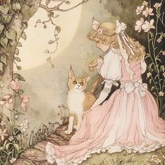 Fairytale Princess Aesthetic, Fairy Aesthetic Drawing, Olga Core, Alma Core, Pink Fairy Aesthetic, Fairytale Icons, Charity Burbage, Coquette Painting, Cottagecore Illustration