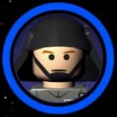 a lego star wars character with a blue circle around him