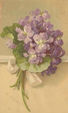 a painting of purple flowers on a wall