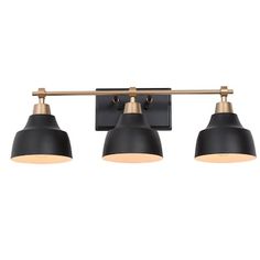 three light black and gold bathroom fixture