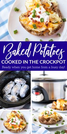 baked potatoes cooked in the crockpot are an easy and delicious side dish recipe