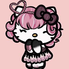 a hello kitty cartoon character with pink hair and big eyes, holding her mouth open