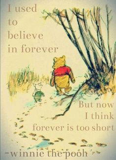 a winnie the pooh quote with an image of a bear walking down a path