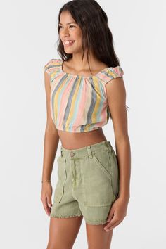 O'Neill Girl's woven top Regular length Elastic at waist Allover print 100% Viscose | O'Neill Girl's Hugh Top, Size Large, Viscose Multicolor Cropped Cotton Tops, Green Printed Casual Crop Top, Casual Green Printed Crop Top, Multicolor Cotton Crop Top For Spring, Casual Multicolor Printed Crop Top, Casual Printed Crop Top For Spring, Woven Top, Online Boutiques, Short Girls