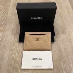 Brand New In Box With Full Set. Beige Caviar Card Holder With Gold Hardware. Purchased At Chanel Waikiki Boutique And Still Super Difficult To Come By! Please Note These Latest Ones No Longer Come With Authenticity Cards. Luxury Card Holder Chanel, Chanel Card Holder Beige, Chanel Card Box, Chanel 19 Card Holder, Designer Beige Leather Wallets, Designer Card Holder With Original Box For Everyday Use, Luxury Gold Leather Card Holder, Designer Beige Bags With Card Slots, Beige Business Wallet