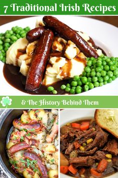 irish food with the title 7 traditional irish recipes and the history behind them in green