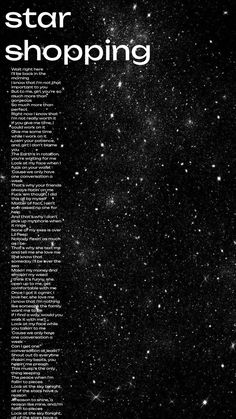 a black and white poster with the words star shopping written in large letters on it