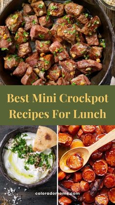 the best mini crockpot recipes for lunch including meats, potatoes and vegetables