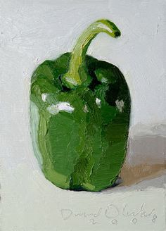 a painting of a green pepper on a white background