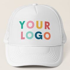 Custom Company Business Logo  Trucker Hat Happy Branding, Hat Business, Business Event, Corporate Logo, Baseball Trucker Hat, Business Company, Business Events, Custom Hats, Business Supplies