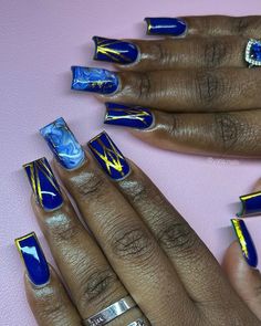 Yari’s Nails LLC 🧿 on Instagram: "💙 Royal Birthday Nails 💙 I took her from @elegancenailsupply ‘s Slime acrylic, to their Cobalt Blue acrylic 🤤 Their website re-opens on Saturday, August 27th at 2pm EST! Be sure to use code “YARI” to save! 🛍 #acrylicnails #nails #nailtech #njnails #njnailtech #nailart #explore #explorepage #nailtechnician #watchmework #watchmeworknails #reels #reelsinstagram #nailreels #nailprocess #nailtutorial #nailartvideos #elegancenailsupply #bluenails #birthdaynails # Royal Blue And Gold Nails, Blue And Gold Nails, Royals Nails, Royal Blue Nails, S Nails, Tapered Square Nails, Blue Nail Designs, Blue Nail, Royal Blue And Gold