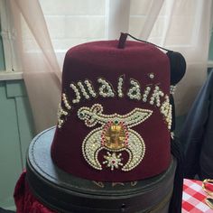 Vintage Authentic Mason Fez Shrinner’s Original Bejeweled Masons Fez Hat In Case With Velvet Bag. Excellent Vintage Condition Fez Hat Mason Fez Hat, Vintage Color, Velvet Bag, Walker Boots, Fit N Flare Dress, Rain And Snow Boots, Boot Sandals, Vintage Colors, Laptop Bag