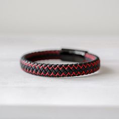 a red and black braided leather bracelet Adjustable Durable Red Bracelets, Casual Black Durable Wristband, Casual Black Braided Bracelets For Outdoor, Adjustable Black Braided Bracelet For Outdoor, Slide Lock, Fits Men, Men's Bracelet, Fantasy Fashion, Mens Fitness