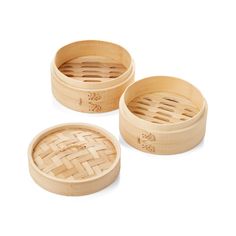 three wooden baskets sitting on top of each other