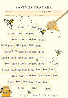 a beehive with bees on it and the words savings tracker written in white