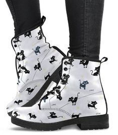 Title:  Cats & Fish Boots Madala Womens Fashion, Vegan Leather, Combat Gifts Mothers Friend Custom Casual Bohemian Shoes Cowgirl AngkleDescription:All of our Women's Leather Boots are custom-made-to-order and handcrafted to the highest quality standards.*Features vegan-friendly leather with a double-sided print and rounded toe construction.*Lace-up closure for a snug fit.*Soft textile lining with sturdy construction for maximum comfort.*High-quality rubber outsole for traction and exceptiona Fish Boots, Bohemian Shoes, Leather Boots Women, Button Earrings, Vegan Friendly, Boot Shoes Women, Rubber Rain Boots, Snug Fit, Hiking Boots