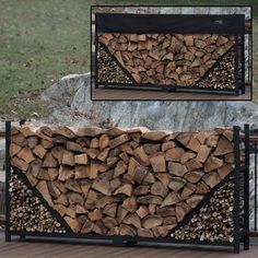 the firewood is stacked on top of each other and ready to be used as a fireplace screen