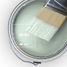 a paint can with a brush in it and the words seafoam pearl on it