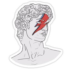 a sticker with the face of a man wearing a red mask and curly hair