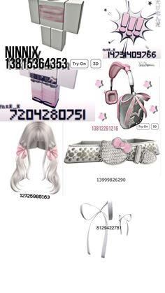 an advertisement for a hair salon with various items in pink and white colors on it