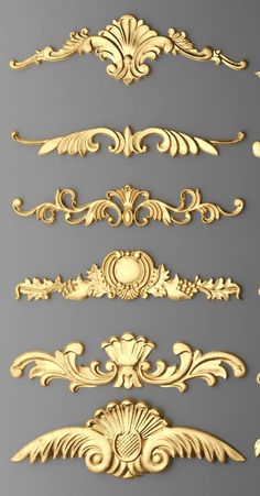 gold ornate design elements on a gray background