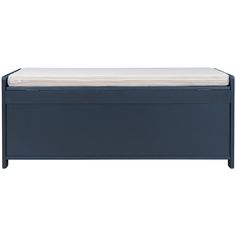 a blue bench with a white mattress on it's top and bottom part in the middle