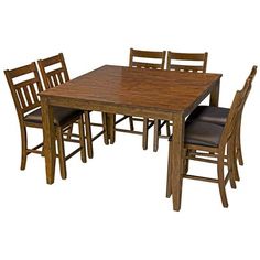 a wooden table with four chairs around it