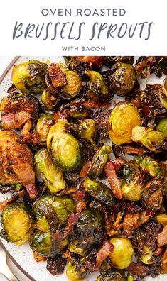 a white plate topped with brussel sprouts on top of a table