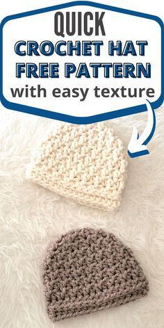 a crochet hat with text over it that reads quick crochet hat free pattern with easy texture