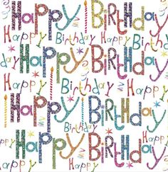 happy birthday greeting card with the words happy birthday written in multicolored letters on white paper