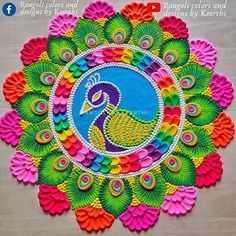 colorful paper work with peacock on it