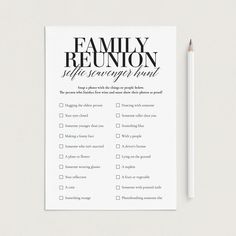 a family reunion checklist with a pencil next to it