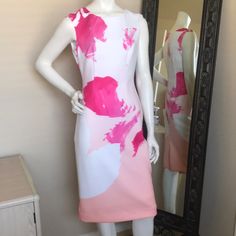 Brand New Can Be Worn For Business Or Casual White Sheath Midi Dress For Spring, Spring Sheath White Midi Dress, White Sheath Midi Dress For Summer, White And Pink Dress, Antonio Melani Dress, Antonio Melani, Pink Dress, Pink White, Colorful Dresses