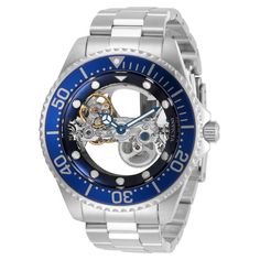 Plunge into any horizon using the steadfast guidance of the Invicta Pro Diver. Stylishly classic, internal workings are forged with variations of bold movements. Built with confident prowess, the fortitude with which these timepieces function makes the Pro Diver the quintessential in performance. Invicta Pro Diver, Blue Cases, Invicta Watches, Buy Watches, Men's Watches, Skeleton Watch, Stainless Steel Band, Watch Sale, Minerals Crystals