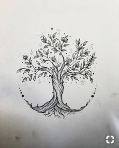 a drawing of a tree with leaves on it