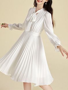 Washing instructions: Hand Wash Composition: Polyester Designer Style ID : GC51212287 White Midi-length Pleated Dress For Formal Occasions, White Pleated Midi Dress For Fall, White Long Sleeve Pleated Dress, Casual White Pleated Dresses, Spring Pleated Mini Dress For Formal Occasions, Spring Mini Length Pleated Formal Dress, Spring Formal Pleated Mini Dress, White A-line Pleated Dress For Spring, Spring Formal Mini Pleated Dress