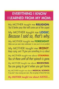 a mother's prayer card with the words, i learned from my mom