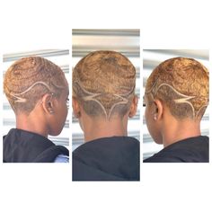 Women With Waves Fade, Shaved Head Designs Black Women, Women Haircut Designs, Shaved Hair Designs For Black Women, Female Wavers With Designs, Female Haircut Designs, Short Girl Hairstyles, Bald Baddie