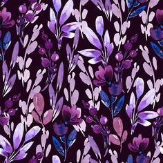 a purple and blue floral pattern on a black background