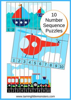 the number sequence puzzle is shown with train and boat on it, as well as an image