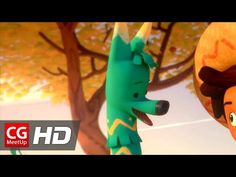 an animated cartoon character hanging from a tree with another character in the background and text that reads