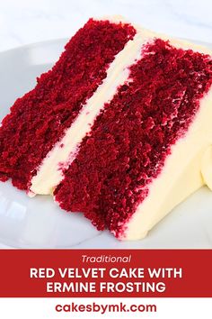 a red velvet cake with white frosting on a plate