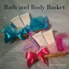 the bath and body basket is filled with personal care items