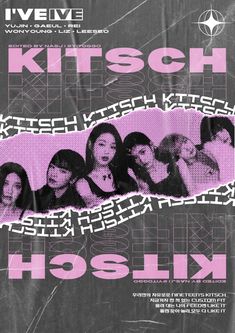 ive kitsch poster edit IVE kpop poster y2k aesthetic Ive Poster Edit, Canva Kpop Poster, Collab Poster, Ive Poster, Ive Kitsch, Font Canva Lettering, Kitsch Design, Magazine Design Cover, Kpop Ive