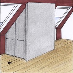 a drawing of a refrigerator in the corner of a room