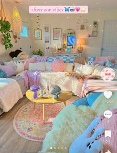 a living room filled with lots of furniture and pillows