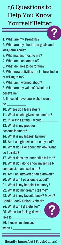 a blue poster with the words 25 questions to help you know yourself better